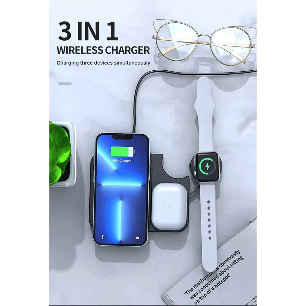 3 IN 1 Wireless Charger Black - Image 2