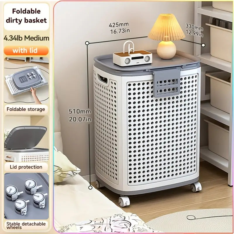 Foldable Large White Laundry Baskets 70L - Image 5