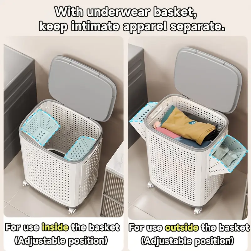 Foldable Large White Laundry Baskets 70L - Image 6