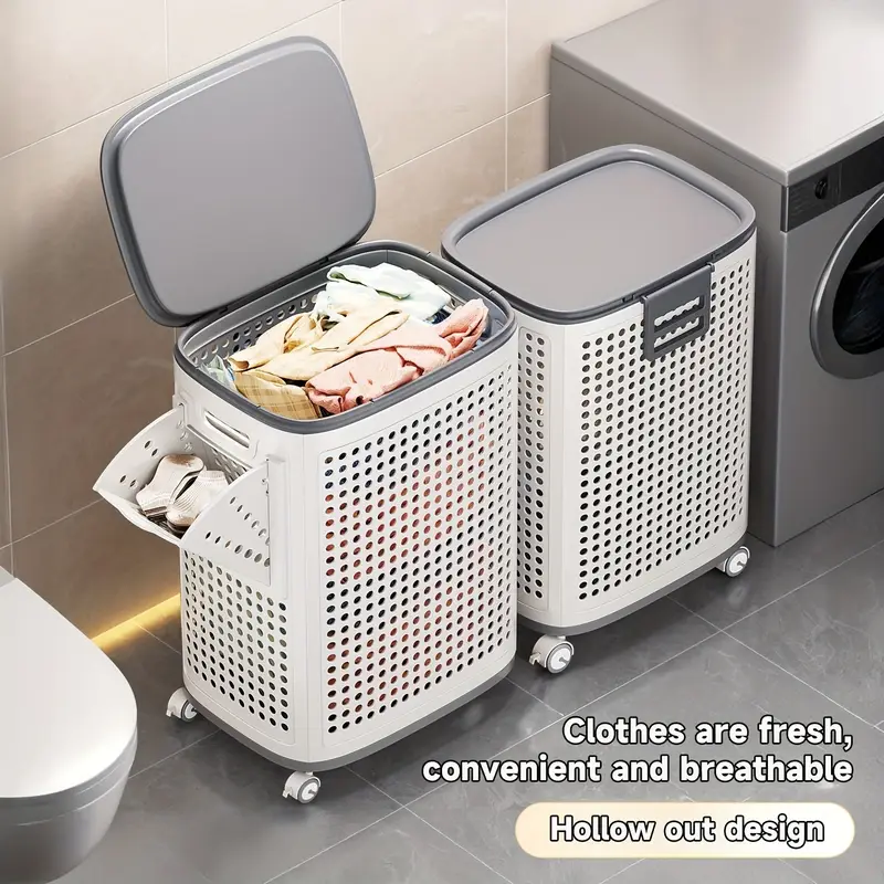 Foldable Large White Laundry Baskets 70L - Image 9