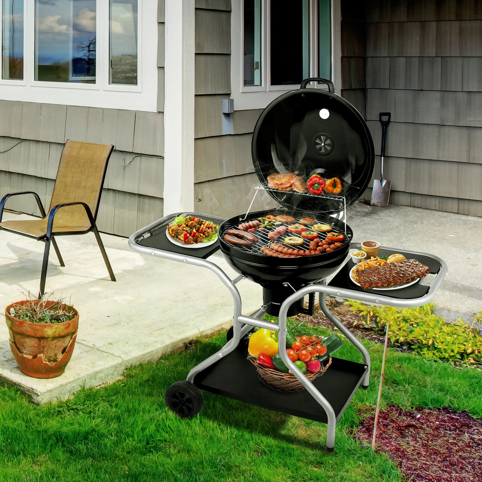 BBQ Grill With Stand Black - Image 2