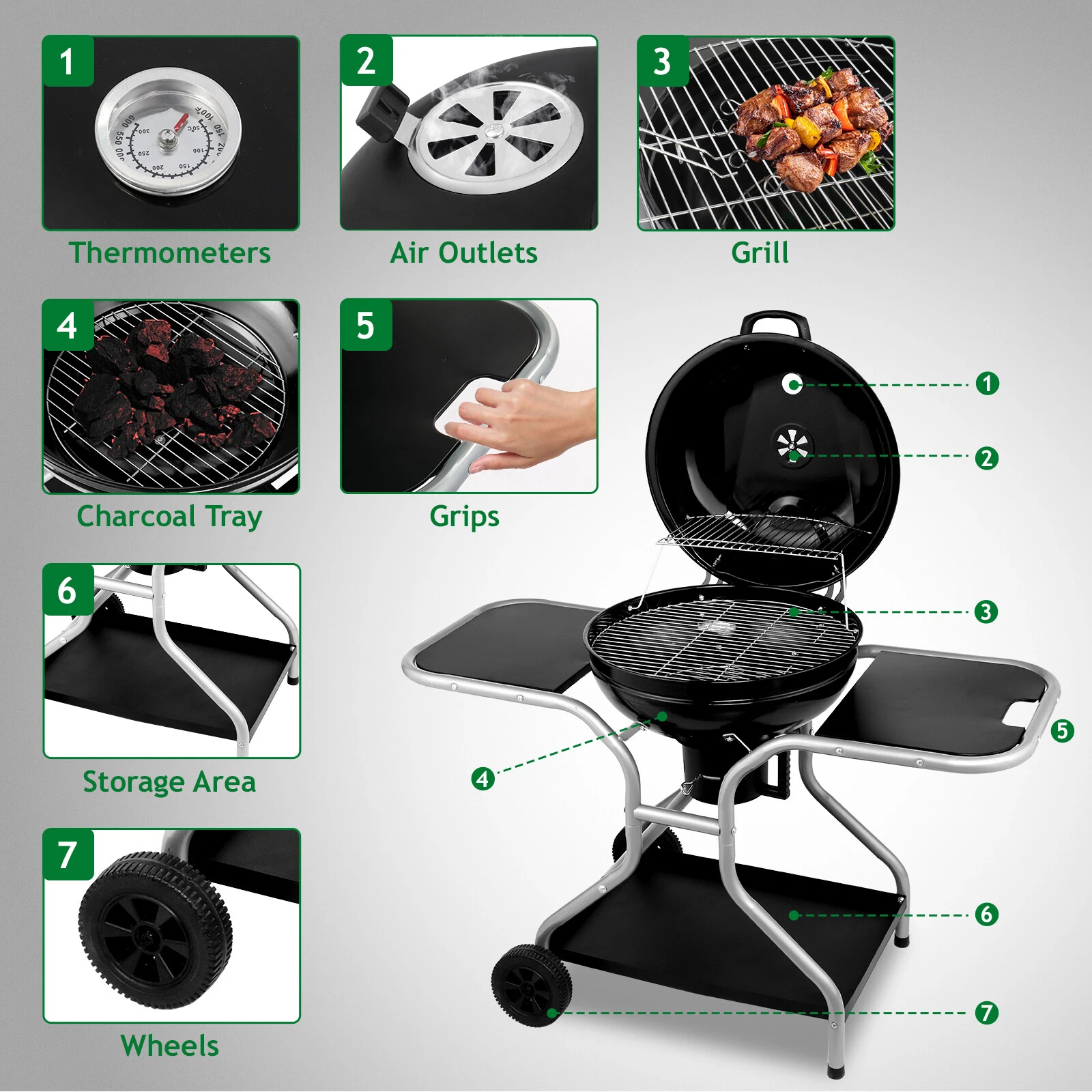 BBQ Grill With Stand Black - Image 4