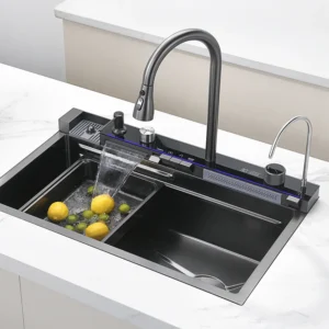 Stainless Steel Waterfall kitchen Sink Black All Function